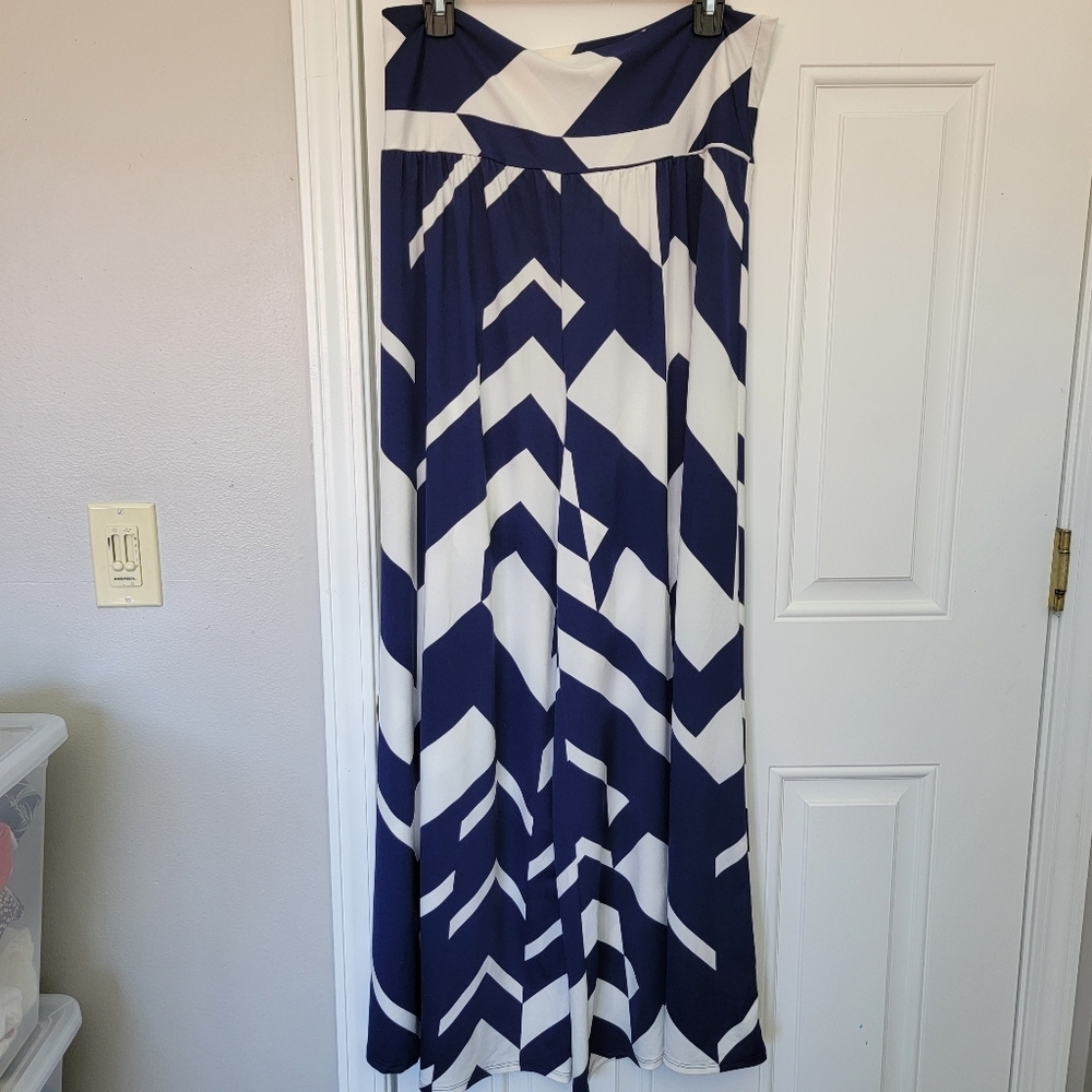 NWT Bella Berry Wide Leg High Waist Stretch Resort Travel Pants Blue White 2X